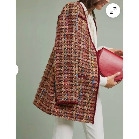Anthropologie ett:twa Women’s Sz XS Tan Tweed Blazer Jacket Multicolor Harlequin - Picture 2 of 8